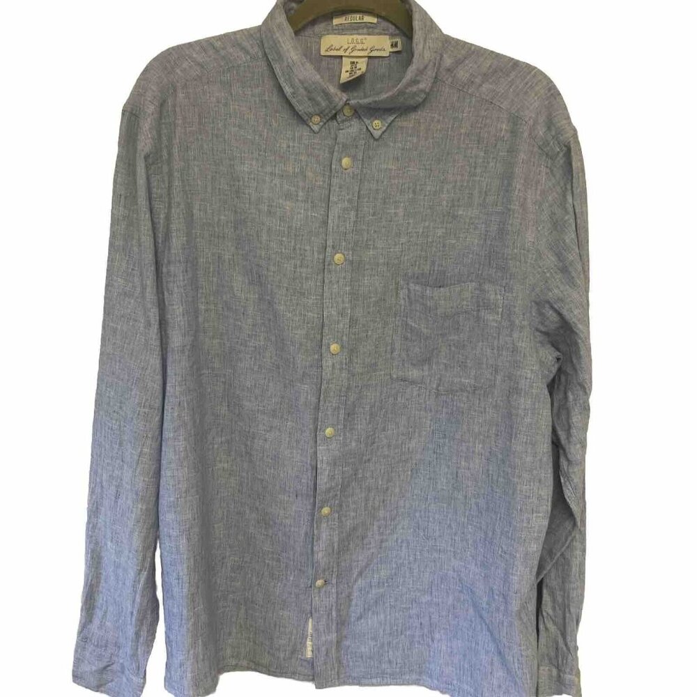 H&M L.O.G.G. Label of Graded Goods blue casual dress shirt- Mens XL Linen beachy